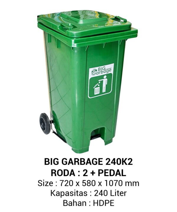 TEMPAT SAMPAH PLASTIK BIG GARBAGE NAPOLLY 240 LITER RAJAPLASTIK TEMPAT SAMPAH BESAR PLASTIK 240 LITER NAPOLLY TIPE 240 K + RODA + PEDAL | UKURAN 72 x 58 x 107 CM