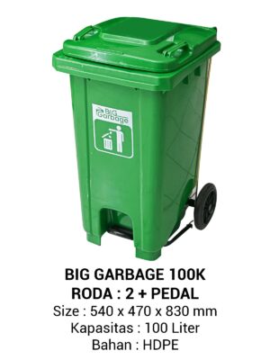 TEMPAT SAMPAH PLASTIK BESAR 100 LITER NAPOLLY TIPE 100 K + RODA + PEDAL | BIG GARBAGE UKURAN 54 x 47 x 81 CM