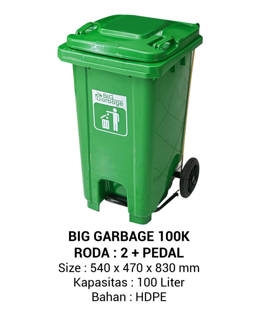 TEMPAT SAMPAH PLASTIK BESAR 100 LITER NAPOLLY TIPE 100 K + RODA + PEDAL | BIG GARBAGE UKURAN 54 x 47 x 81 CM
