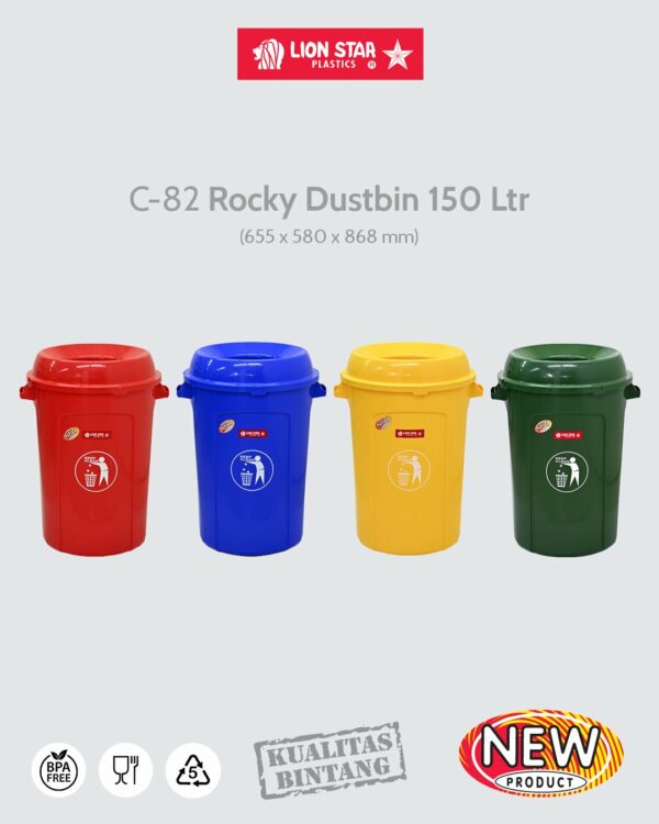 TEMPAT SAMPAH PLASTIK BESAR 150 LITER LION STAR ROCKY DUSTBIN C-82