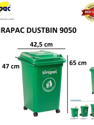 TEMPAT SAMPAH PLASTIK 50 LITER RODA KIRAPAC DUSTBIN KLX 9050 HIJAU: Solusi Tempat Sampah Praktis, Kuat, dan Fleksibel untuk Berbagai Kebutuhan