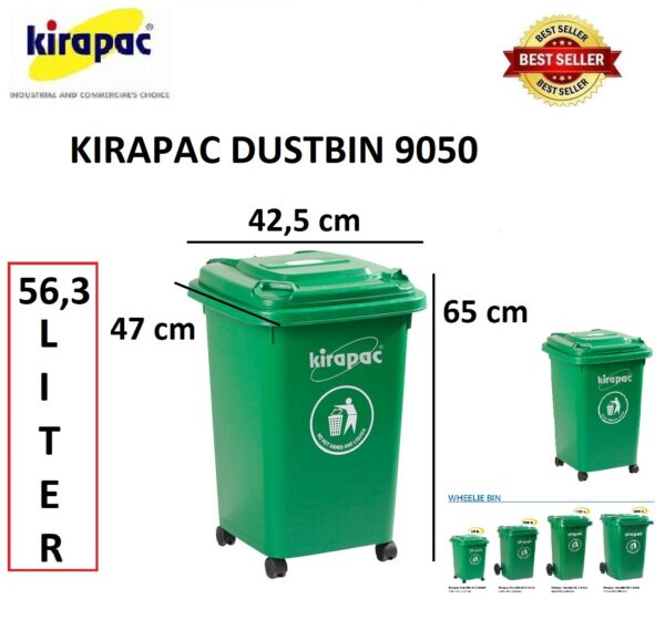 KIRAPAC DUSTBIN KLX 9050 TEMPAT SAMPAH PLASTIK 50 LITER RODA KIRAPAC DUSTBIN KLX 9050 HIJAU: Solusi Tempat Sampah Praktis, Kuat, dan Fleksibel untuk Berbagai Kebutuhan