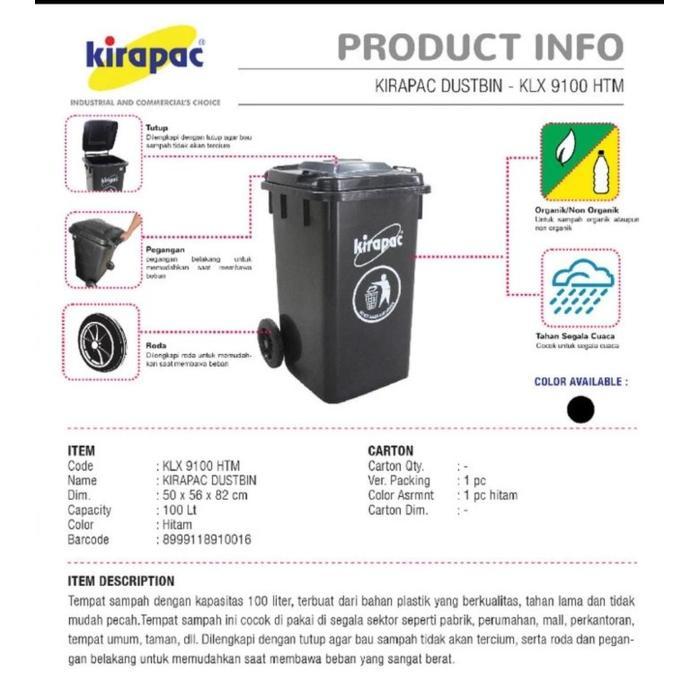 TEMPAT SAMPAH BESAR PLASTIK HITAM 100 LITER KIRAPAC KLX 9100: Solusi Tempat Sampah Outdoor Kuat, Elegan, dan Tahan Lama