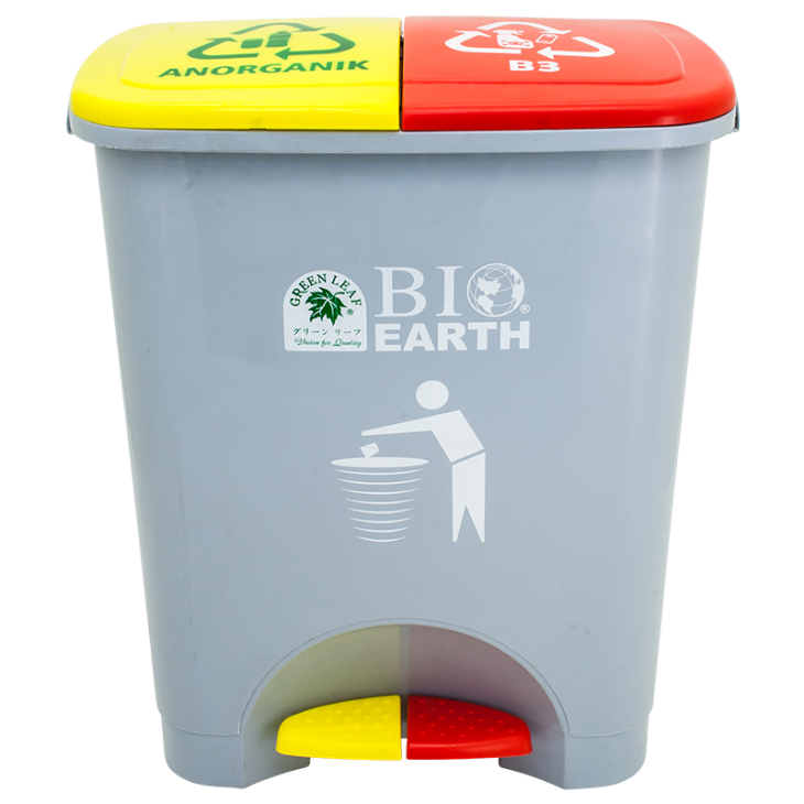 TEMPAT SAMPAH ANORGANIK & HAZARDOUS / TOXIC 2×22 LITER GREEN LEAF TIPE 2144 NO-B3: Solusi Tempat Sampah Dual Kompartemen untuk Pemilahan Sampah Anorganik dan Limbah B3 yang Lebih Aman, Higienis, dan Profesional