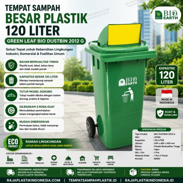 TEMPAT SAMPAH BESAR PLASTIK 120 LITER GREEN LEAF BIO DUSTBIN 2012 G TEMPAT SAMPAH BESAR PLASTIK 120 LITER GREEN LEAF BIO DUSTBIN 2012 G, Solusi Tempat Sampah Outdoor Berkualitas untuk Area Industri, Komersial, dan Fasilitas Umum