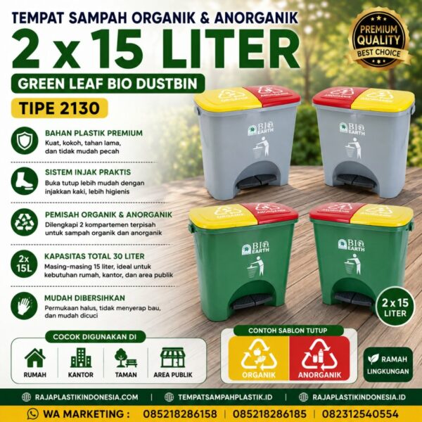 TEMPAT SAMPAH ORGANIK & ANORGANIK GREEN LEAF BIO DUSTBIN 2 x 15 LITER TIPE 2130 TEMPAT SAMPAH ORGANIK & ANORGANIK GREEN LEAF BIO DUSTBIN 2 x 15 LITER TIPE 2130 | RAJA PLASTIK INDONESIA
