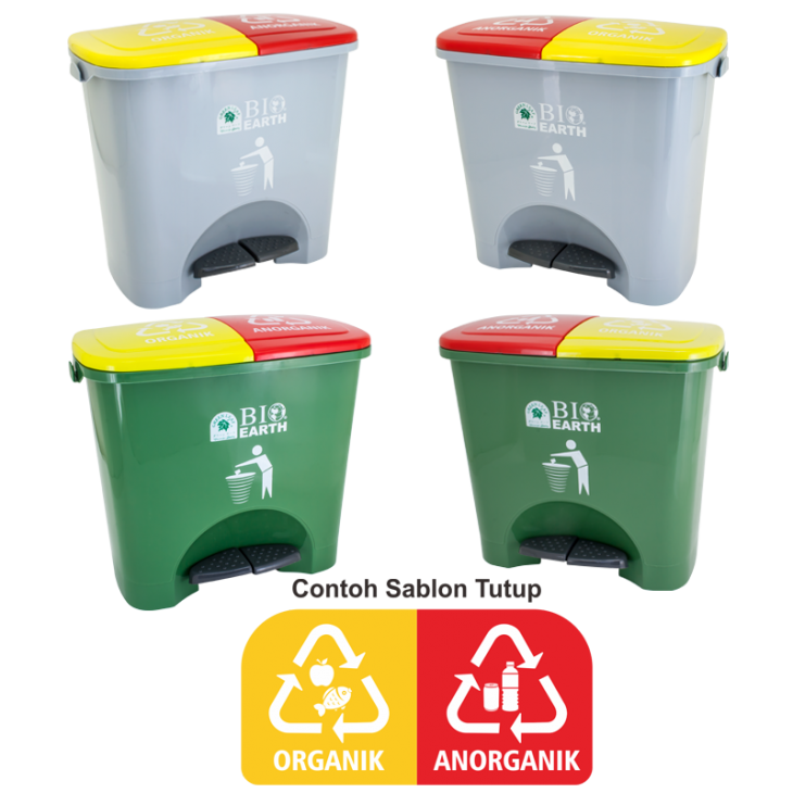 TEMPAT SAMPAH ORGANIK & ANORGANIK GREEN LEAF BIO DUSTBIN 2 x 15 LITER TIPE 2130 | TEMPATSAMPAHPLASTIK.ID