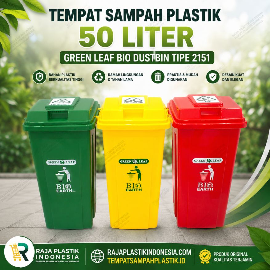 TEMPAT SAMPAH PLASTIK 50 LITER GREEN LEAF BIO DUSTBIN TIPE 2151 | TEMPATSAMPAHPLASTIK.ID