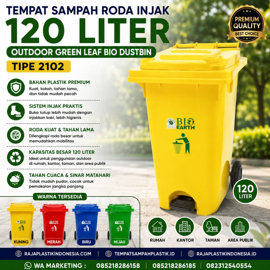 TEMPAT SAMPAH RODA INJAK 120 LITER OUTDOOR GREEN LEAF BIO DUSTBIN 2102